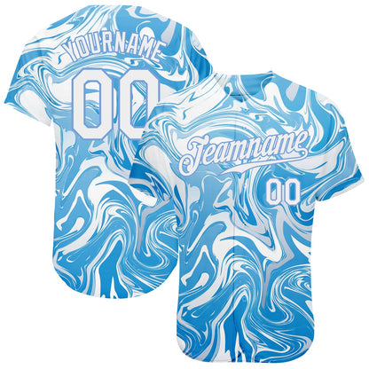 Custom 3D Pattern Design Abstract Ocean With Waves Fluid Art Authentic Baseball Jersey - Sky-Custom