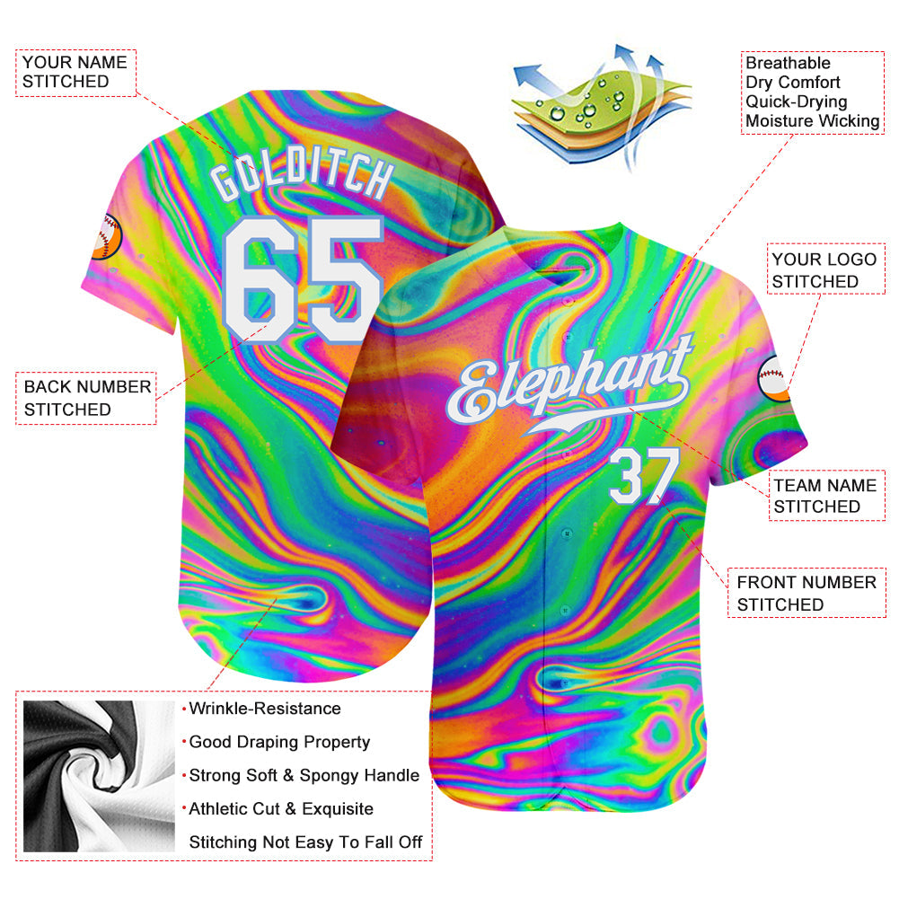 Custom 3D Pattern Design Abstract Colorful Psychedelic Fluid Art Authentic Baseball Jersey - Sky-Custom