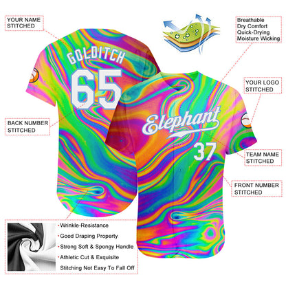 Custom 3D Pattern Design Abstract Colorful Psychedelic Fluid Art Authentic Baseball Jersey - Sky-Custom