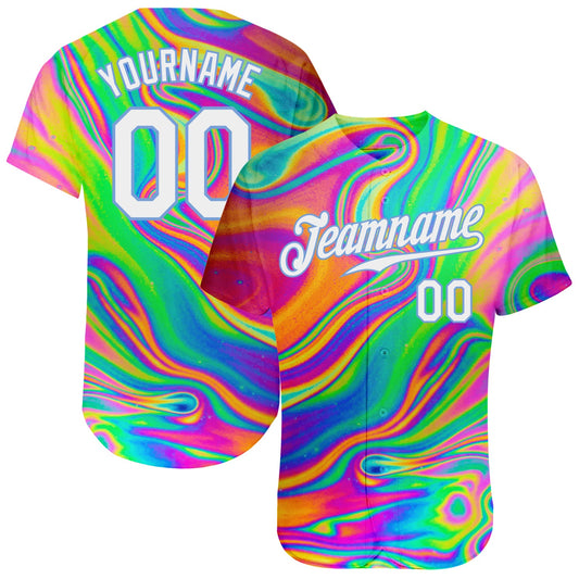 Custom 3D Pattern Design Abstract Colorful Psychedelic Fluid Art Authentic Baseball Jersey - Sky-Custom