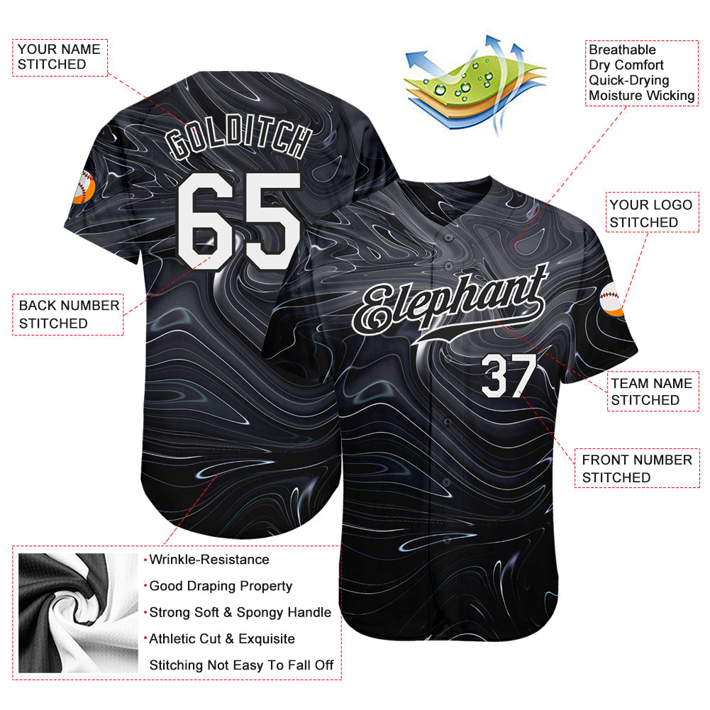 Custom 3D Pattern Design Abstract Liquid Marbling Fluid Art Authentic Baseball Jersey - Sky-Custom