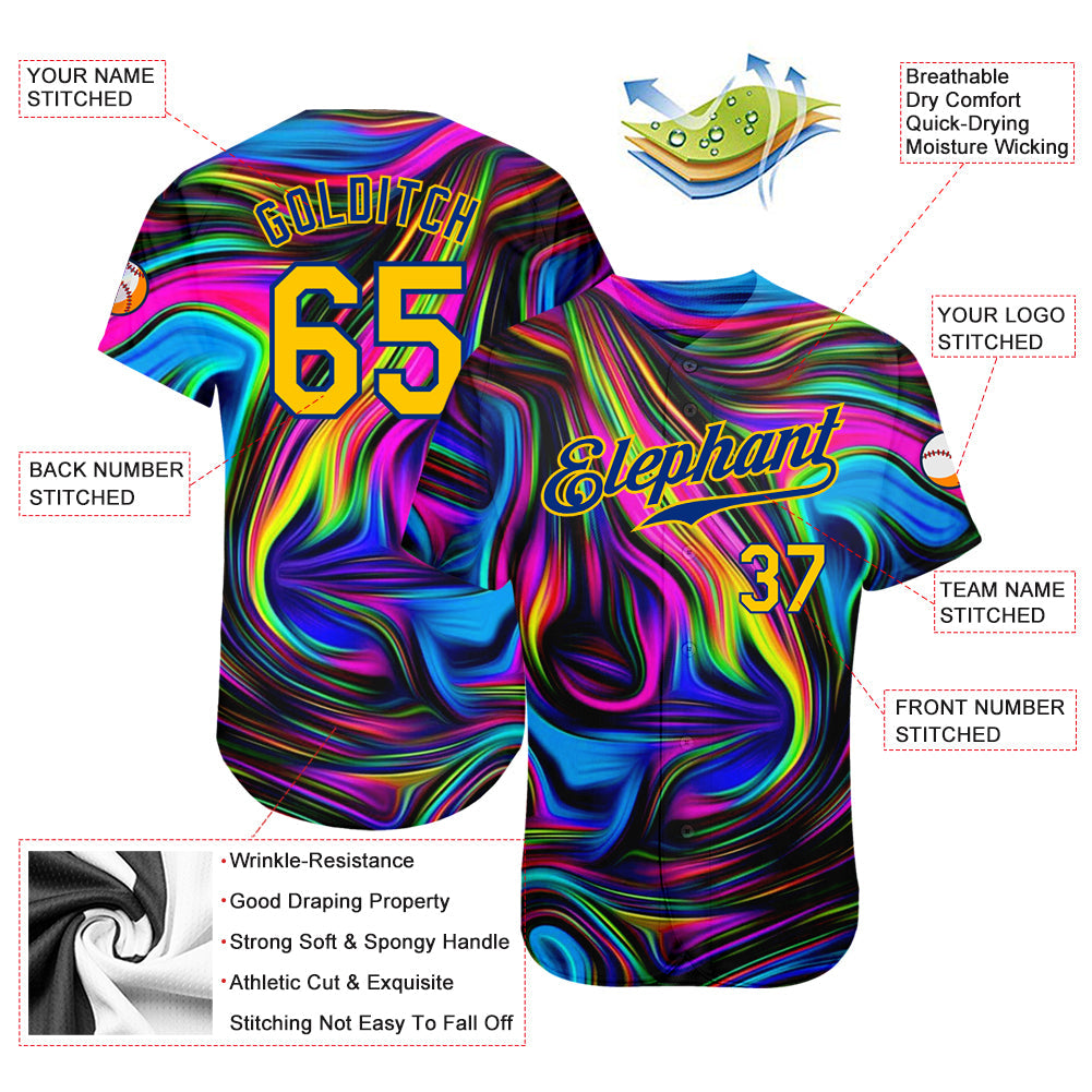 Custom 3D Pattern Design Abstract Colorful Psychedelic Fluid Art Authentic Baseball Jersey - Sky-Custom