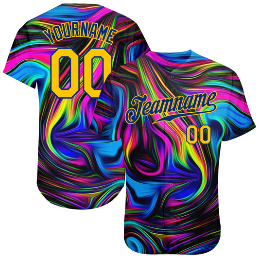 Custom 3D Pattern Design Abstract Colorful Psychedelic Fluid Art Authentic Baseball Jersey - Sky-Custom