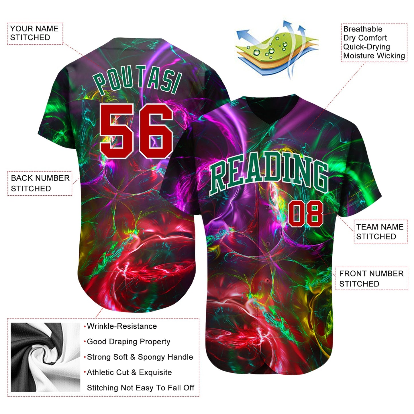 Custom 3D Pattern Design Abstract Fractal Rendering Authentic Baseball Jersey - Sky-Custom