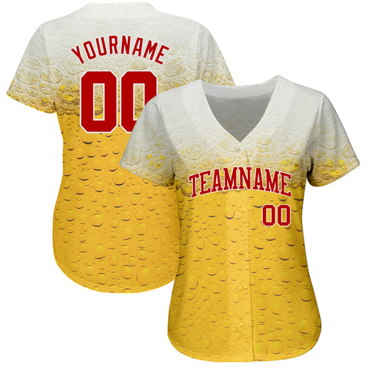 Custom 3D Pattern Design Bubble Of Beer In Glass Authentic Baseball Jersey - Sky-Custom