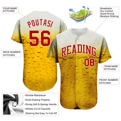 Custom 3D Pattern Design Bubble Of Beer In Glass Authentic Baseball Jersey - Sky-Custom