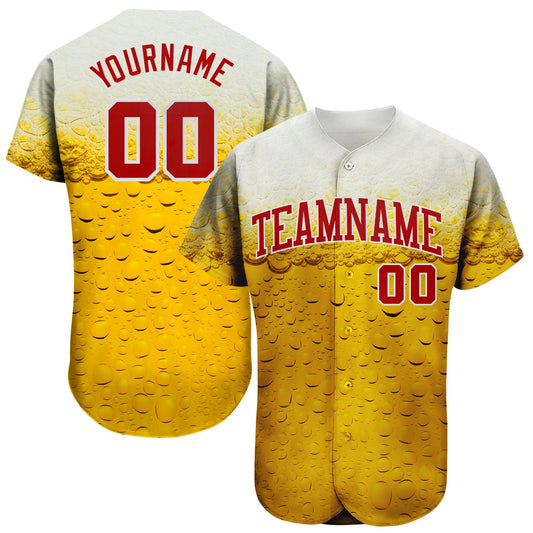 Custom 3D Pattern Design Bubble Of Beer In Glass Authentic Baseball Jersey - Sky-Custom