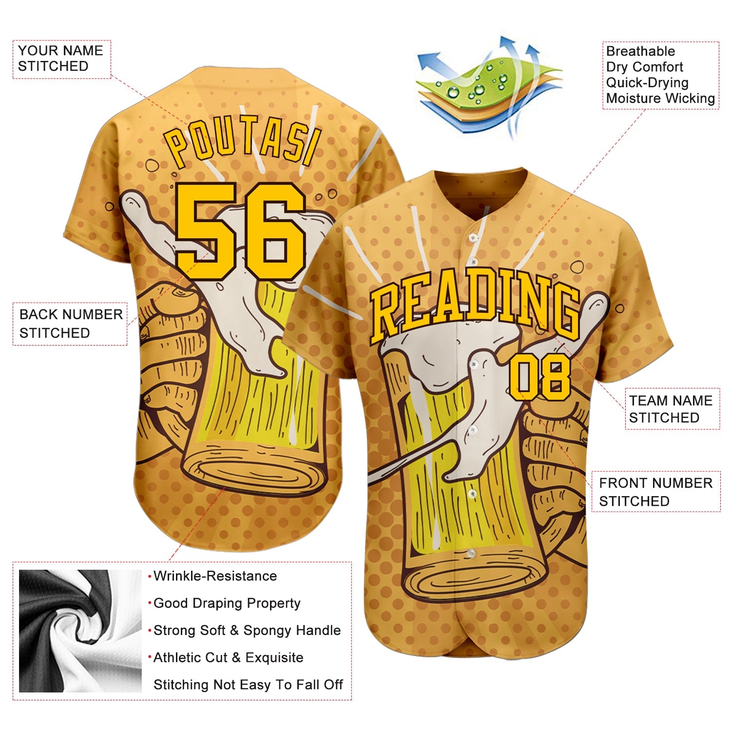Custom 3D Pattern Design Let's Drink Authentic Baseball Jersey - Sky-Custom