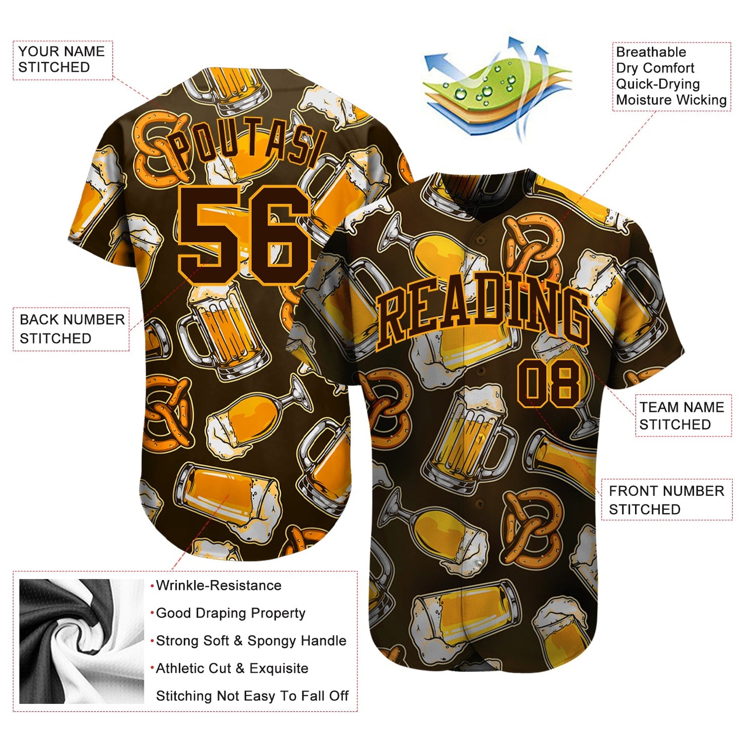 Custom 3D Pattern Design Beer Authentic Baseball Jersey - Sky-Custom