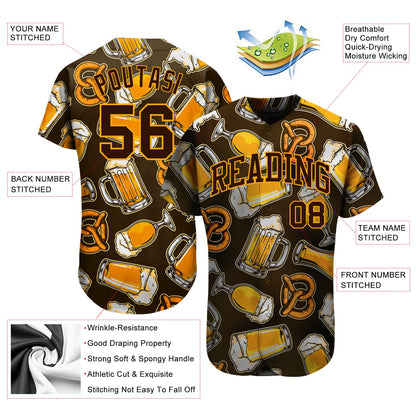 Custom 3D Pattern Design Beer Authentic Baseball Jersey - Sky-Custom