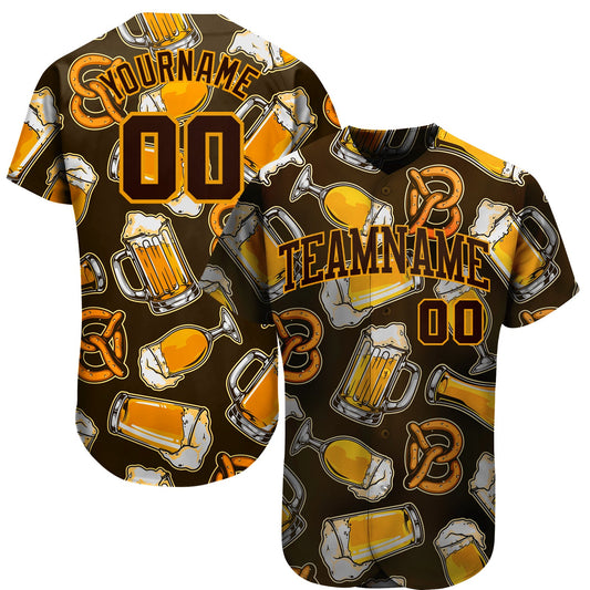 Custom 3D Pattern Design Beer Authentic Baseball Jersey - Sky-Custom