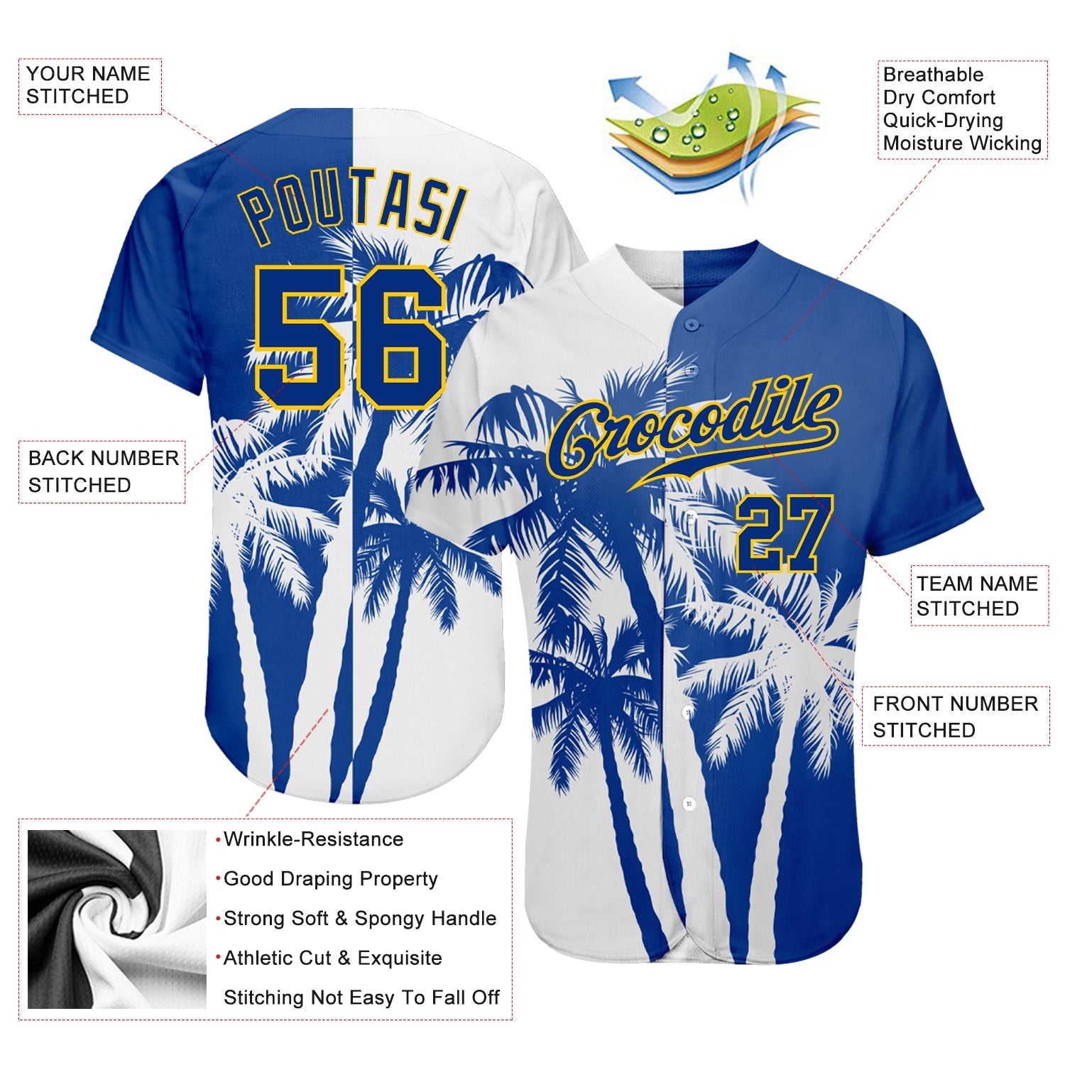 Custom 3D Pattern Design Hawaii Coconut Trees Authentic Baseball Jersey - Sky-Custom