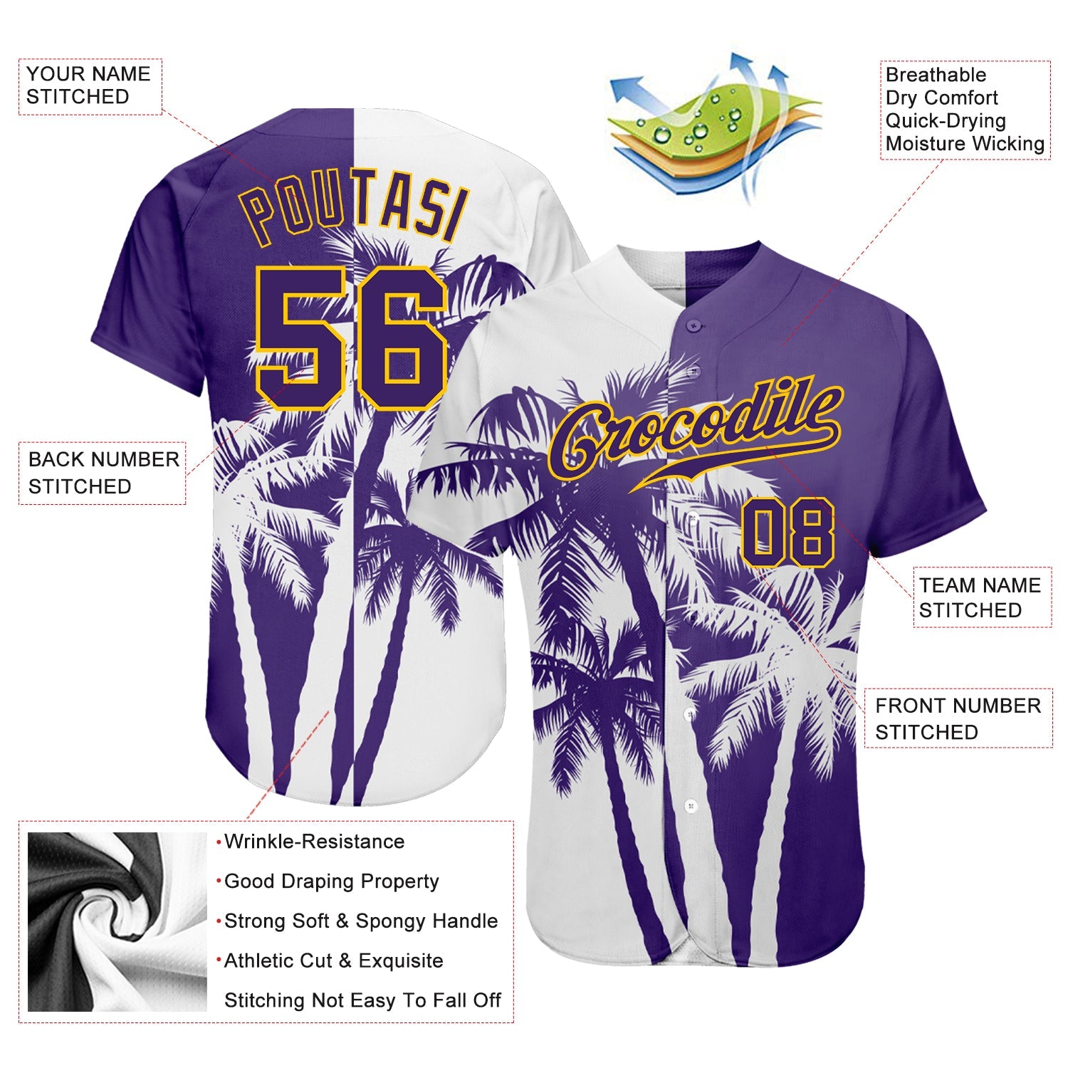 Custom 3D Pattern Design Hawaii Coconut Trees Authentic Baseball Jersey - Sky-Custom