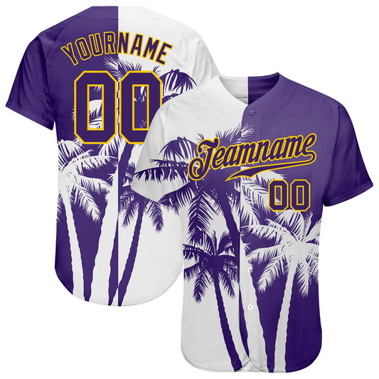 Custom 3D Pattern Design Hawaii Coconut Trees Authentic Baseball Jersey - Sky-Custom