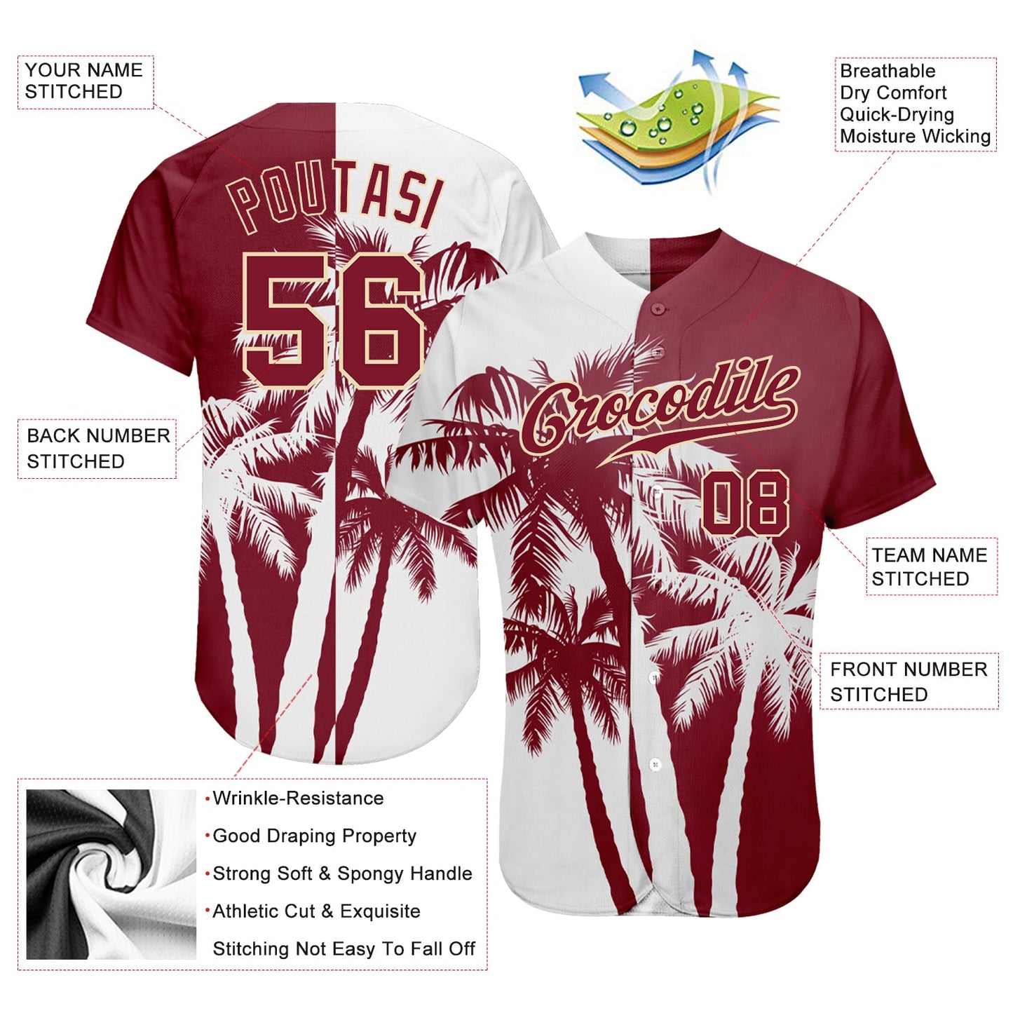 Custom 3D Pattern Design Hawaii Coconut Trees Authentic Baseball Jersey - Sky-Custom