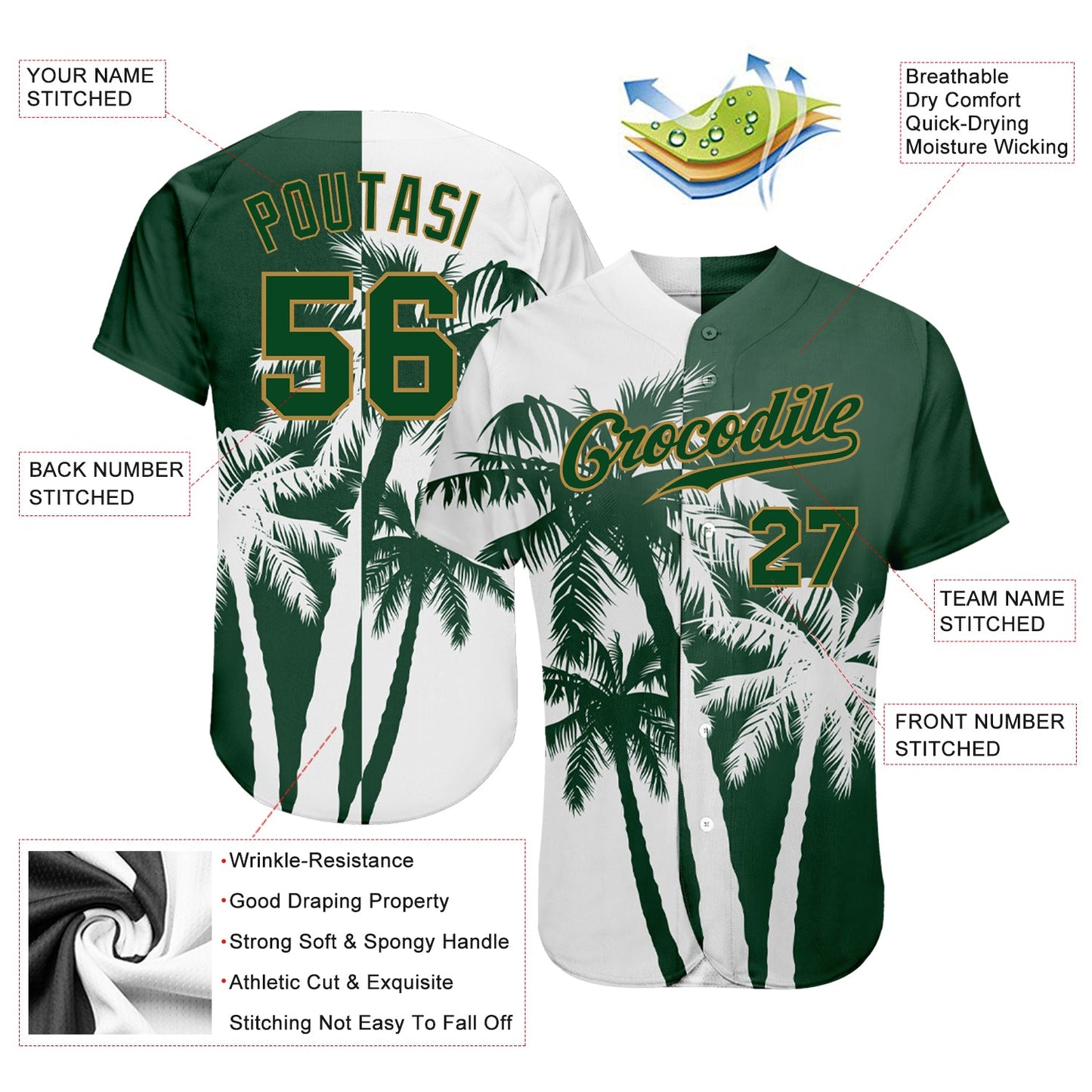 Custom 3D Pattern Design Hawaii Coconut Trees Authentic Baseball Jersey - Sky-Custom