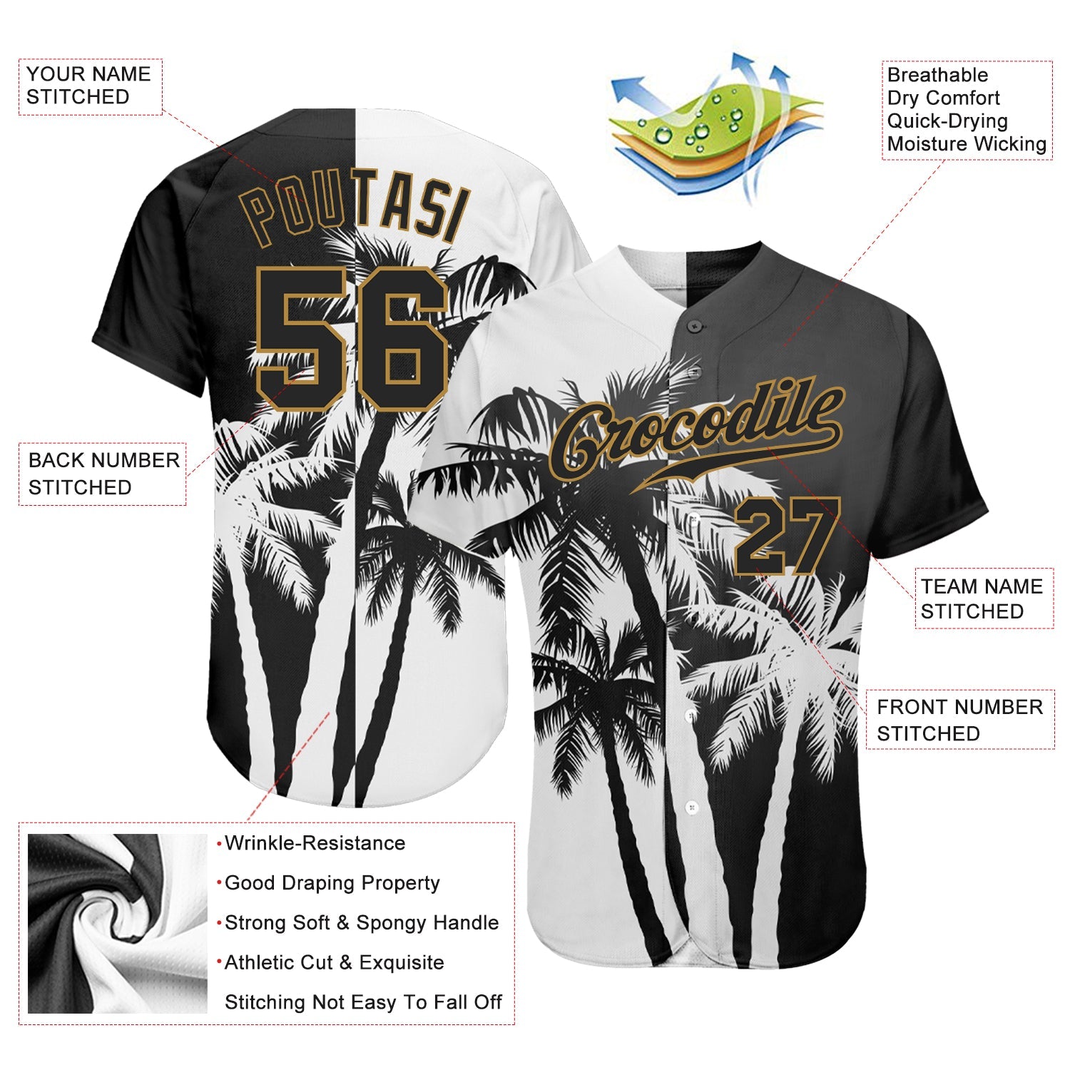 Custom 3D Pattern Design Hawaii Coconut Trees Authentic Baseball Jersey - Sky-Custom