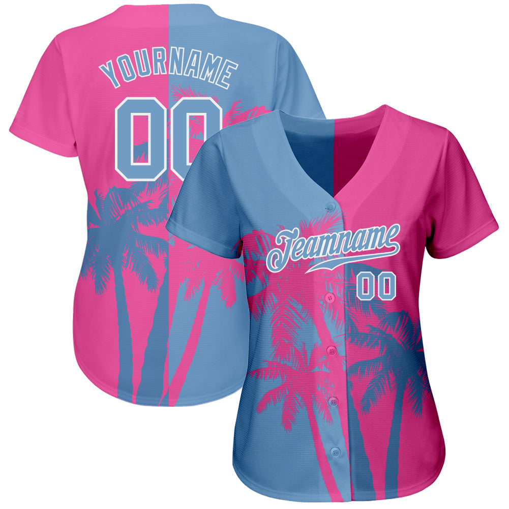 Custom 3D Pattern Design Hawaii Coconut Trees Authentic Baseball Jersey - Sky-Custom