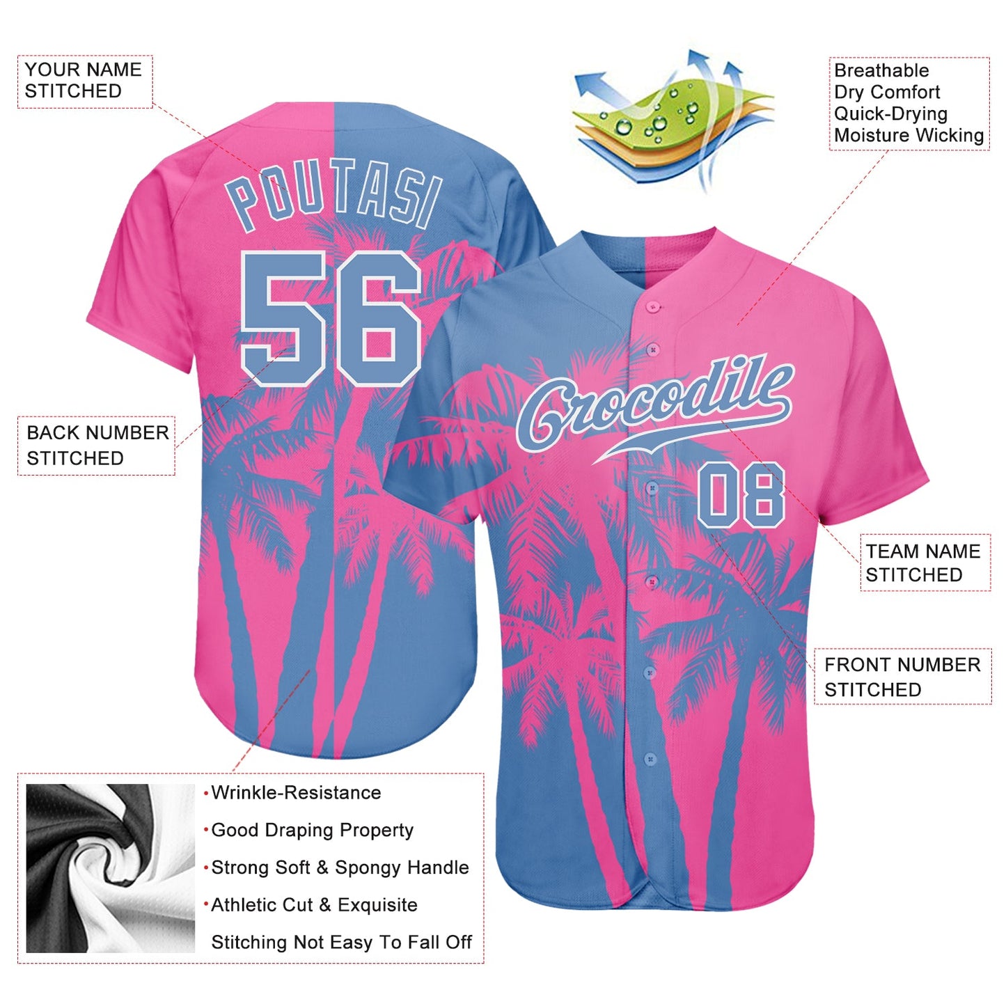 Custom 3D Pattern Design Hawaii Coconut Trees Authentic Baseball Jersey - Sky-Custom