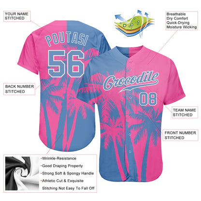 Custom 3D Pattern Design Hawaii Coconut Trees Authentic Baseball Jersey - Sky-Custom
