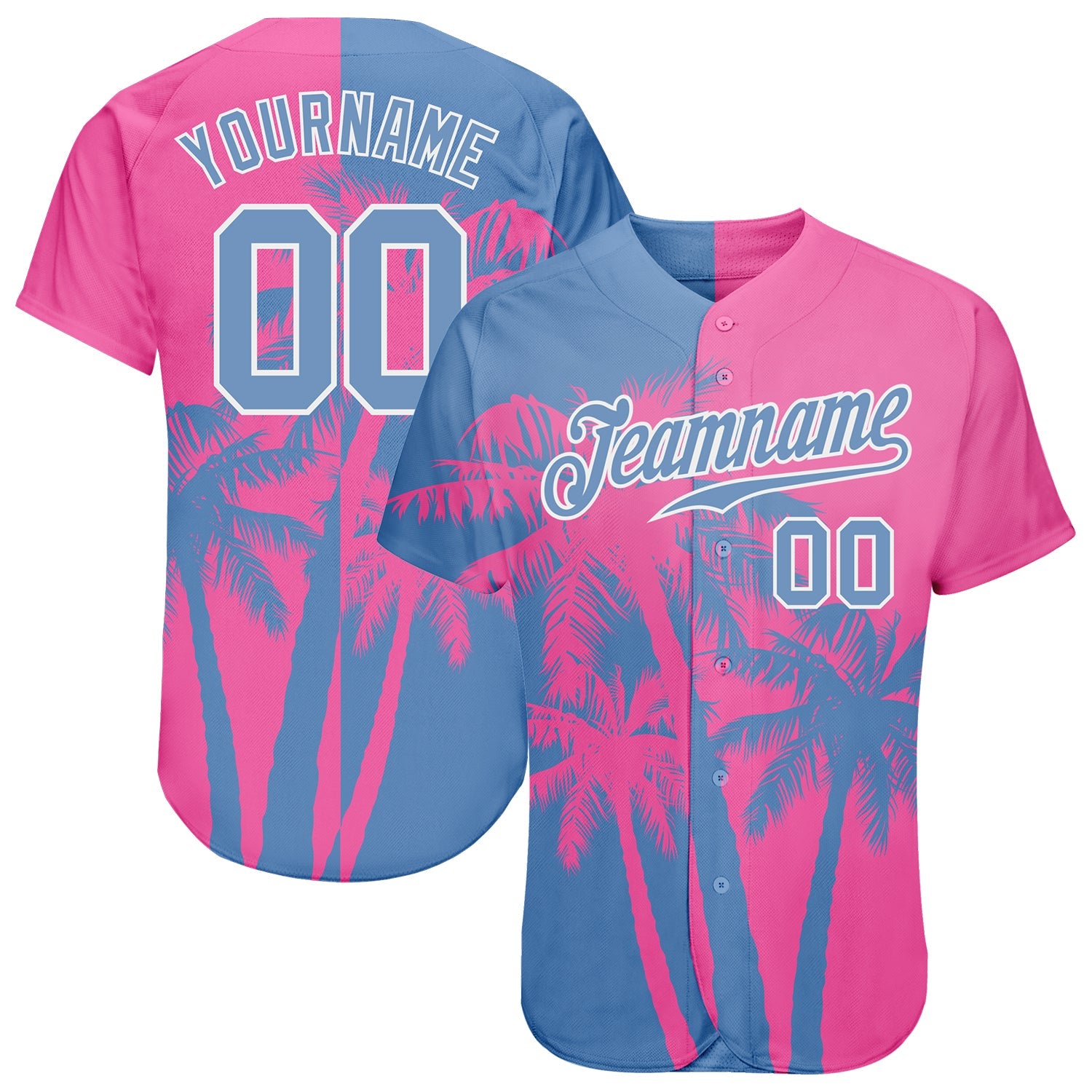 Custom 3D Pattern Design Hawaii Coconut Trees Authentic Baseball Jersey - Sky-Custom
