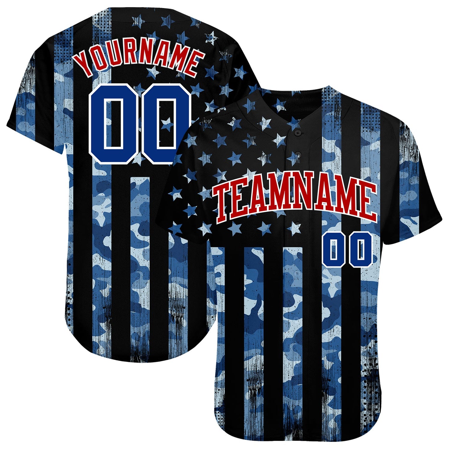 Custom Camo Royal Red-White 3D Salute To Service American Flag Authentic Baseball Jersey - Sky-Custom