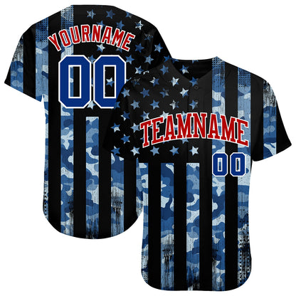 Custom Camo Royal Red-White 3D Salute To Service American Flag Authentic Baseball Jersey - Sky-Custom