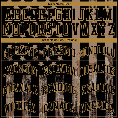 Custom Camo Black-Old Gold 3D Salute To Service American Flag Authentic Baseball Jersey - Sky-Custom
