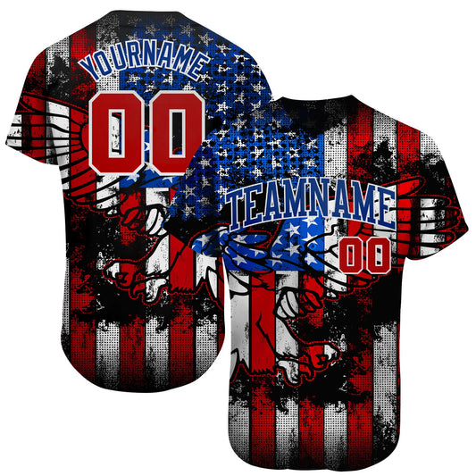 Custom Black Red Royal-White 3D Eagle American Flag Authentic Baseball Jersey - Sky-Custom