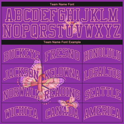 Custom 3D Pink Ribbon With Butterfly Wings Breast Cancer Awareness Month Women Health Care Support Authentic Baseball Jersey - Sky-Custom