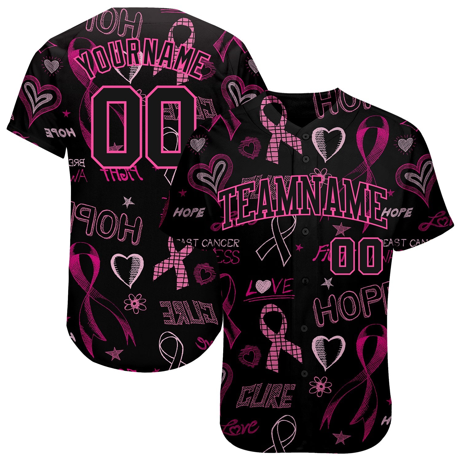 Custom 3D Pink Ribbon Breast Cancer Awareness Month Women Health Care Support Authentic Baseball Jersey - Sky-Custom