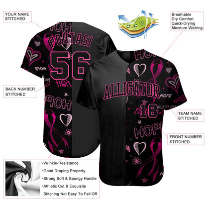 Custom 3D Pink Ribbon Breast Cancer Awareness Month Women Health Care Support Authentic Baseball Jersey - Sky-Custom