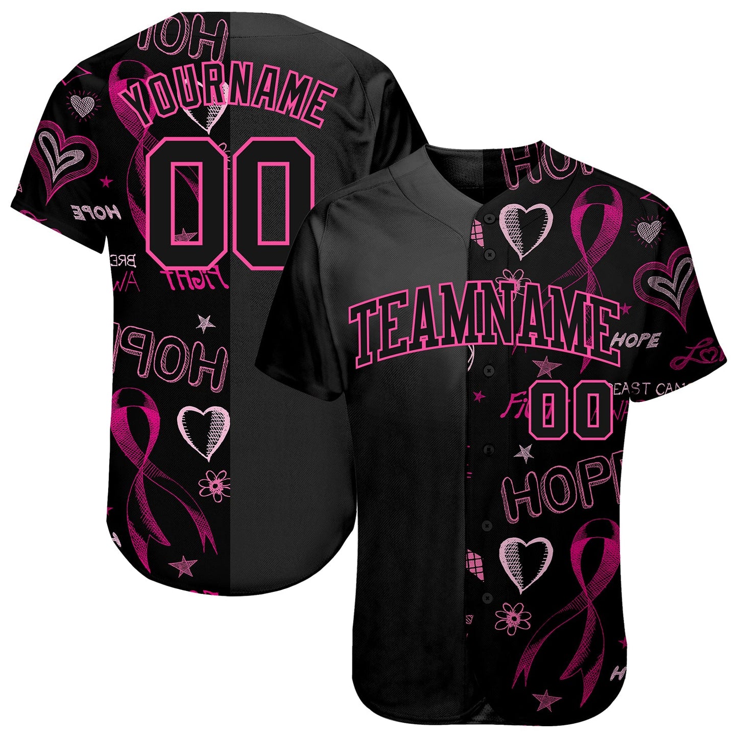 Custom 3D Pink Ribbon Breast Cancer Awareness Month Women Health Care Support Authentic Baseball Jersey - Sky-Custom