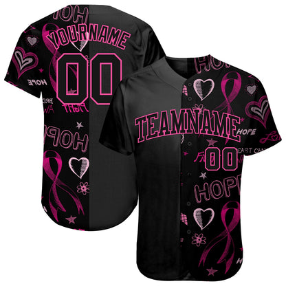 Custom 3D Pink Ribbon Breast Cancer Awareness Month Women Health Care Support Authentic Baseball Jersey - Sky-Custom