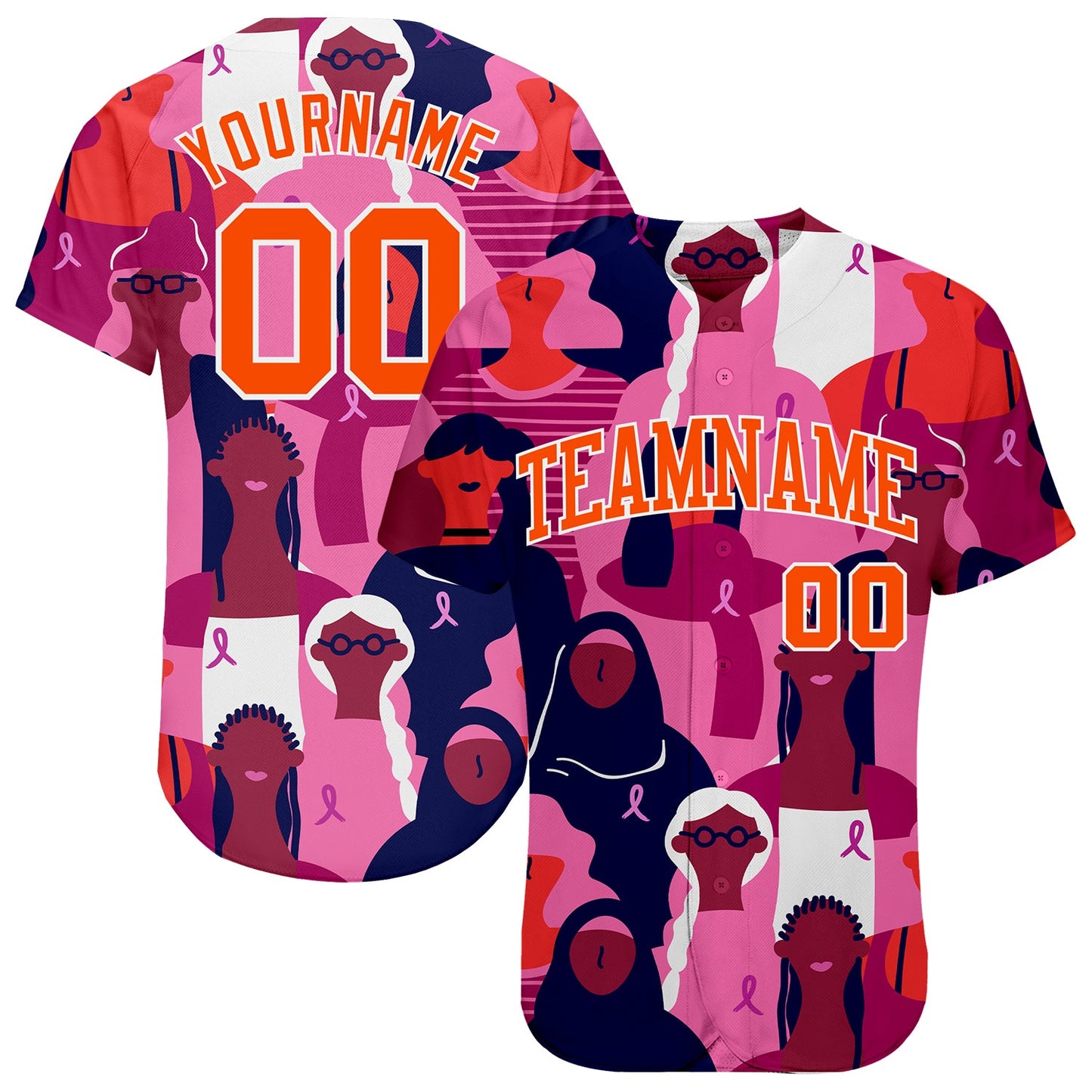 Custom 3D Pink Ribbon Breast Cancer Awareness Month Women Health Care Support Authentic Baseball Jersey - Sky-Custom