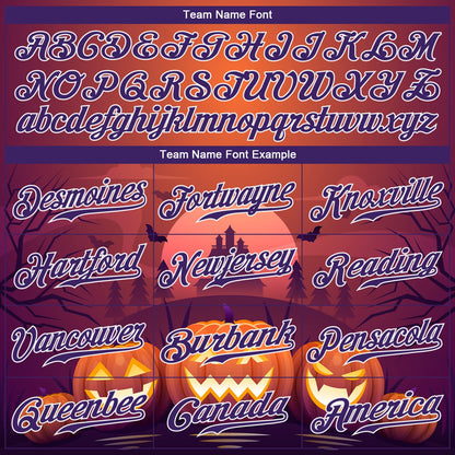 Custom 3D Pattern Halloween Pumpkins Horror Night Authentic Baseball Jersey - Sky-Custom