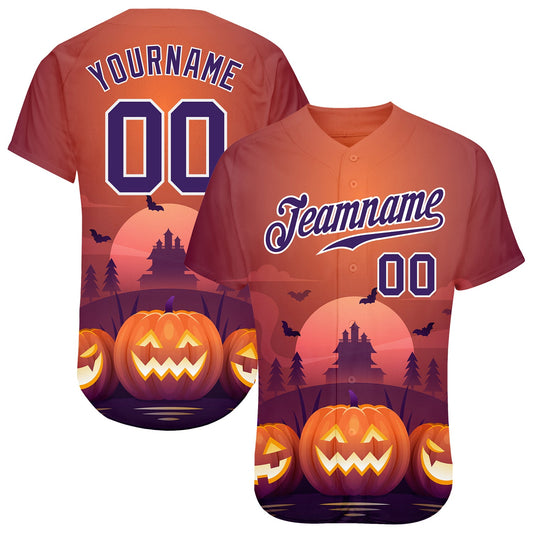 Custom 3D Pattern Halloween Pumpkins Horror Night Authentic Baseball Jersey - Sky-Custom