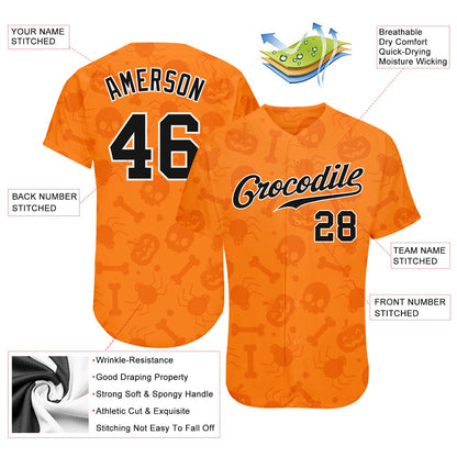 Custom 3D Pattern Halloween Pumpkins Skulls Candies Spiders Authentic Baseball Jersey - Sky-Custom