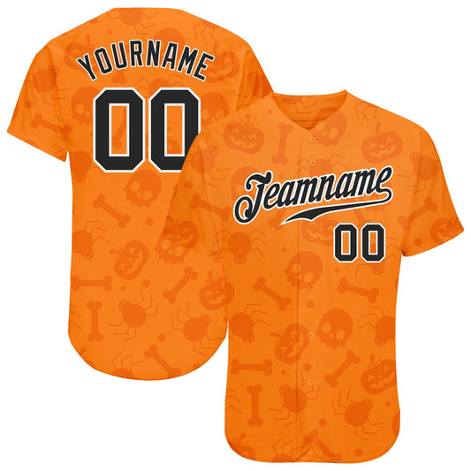 Custom 3D Pattern Halloween Pumpkins Skulls Candies Spiders Authentic Baseball Jersey - Sky-Custom