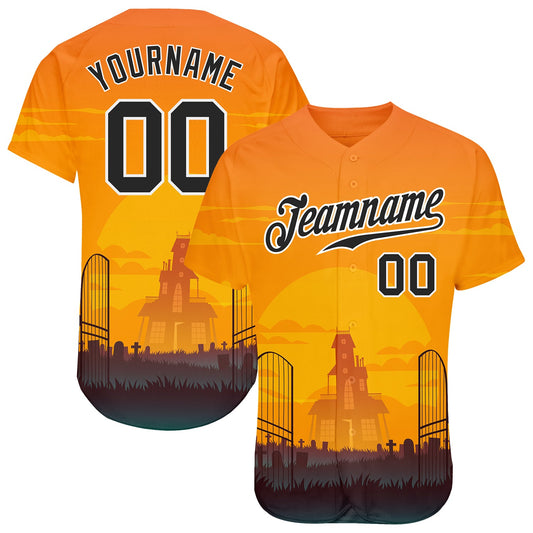 Custom 3D Pattern Halloween Horror Night Authentic Baseball Jersey - Sky-Custom