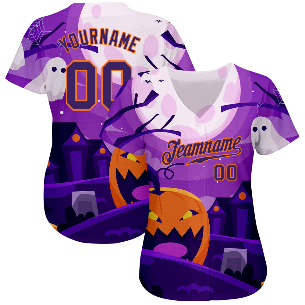 Custom 3D Pattern Halloween Pumpkins Horror Night Authentic Baseball Jersey - Sky-Custom