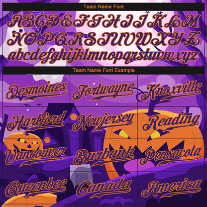 Custom 3D Pattern Halloween Pumpkins Horror Night Authentic Baseball Jersey - Sky-Custom