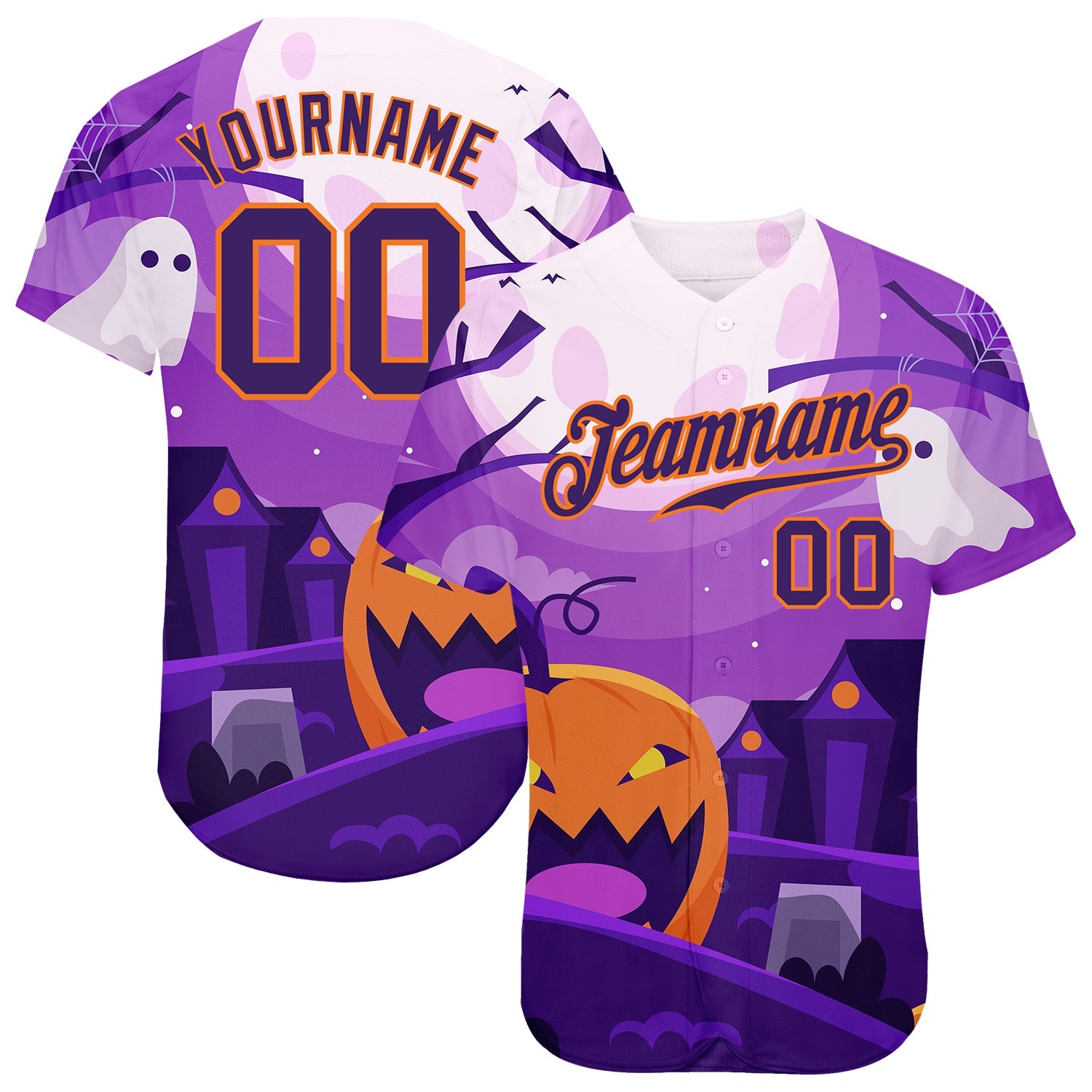 Custom 3D Pattern Halloween Pumpkins Horror Night Authentic Baseball Jersey - Sky-Custom