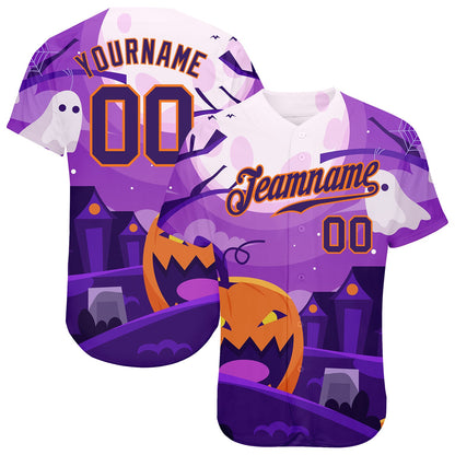 Custom 3D Pattern Halloween Pumpkins Horror Night Authentic Baseball Jersey - Sky-Custom