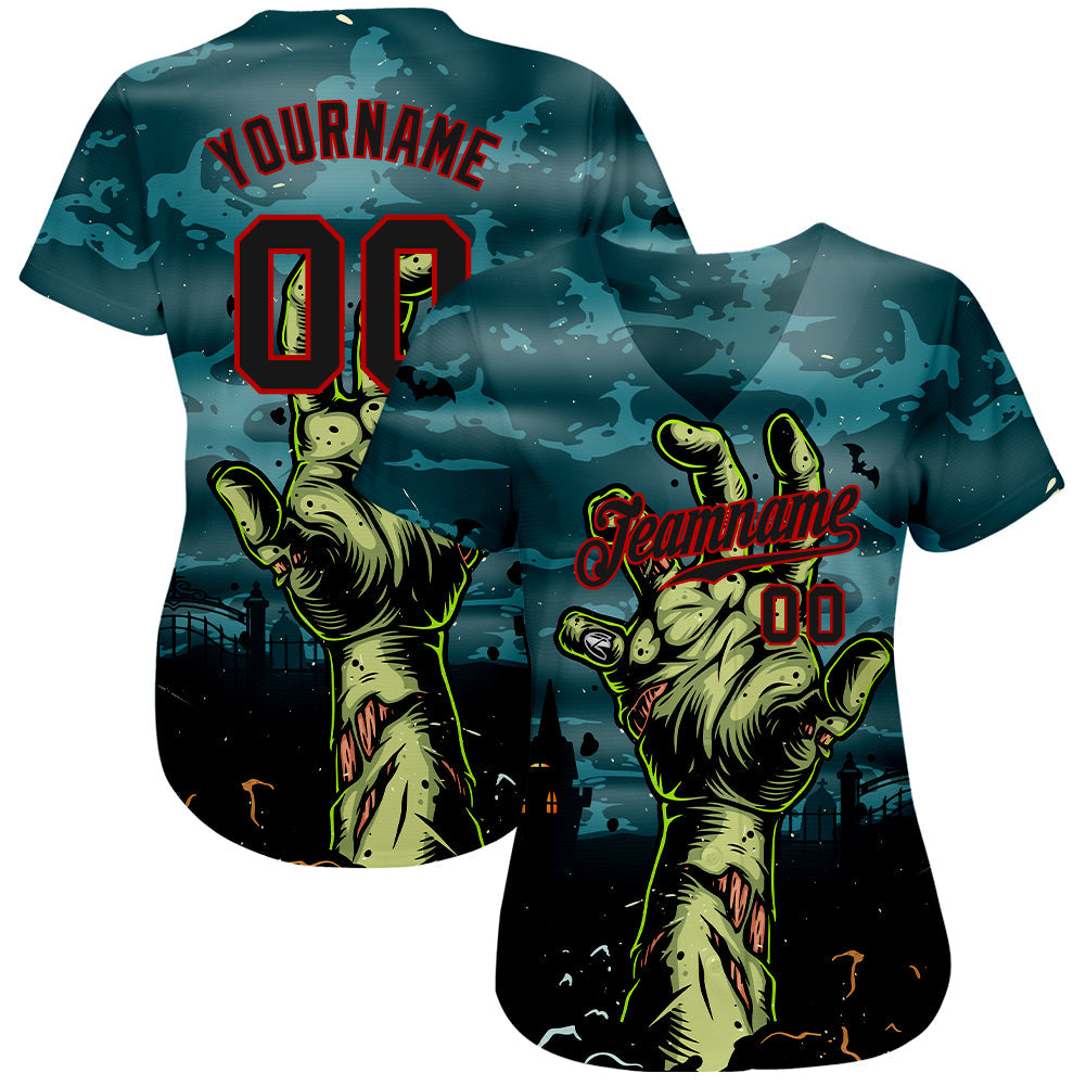 Custom 3D Pattern Halloween Horror Night Trick Treat Authentic Baseball Jersey - Sky-Custom
