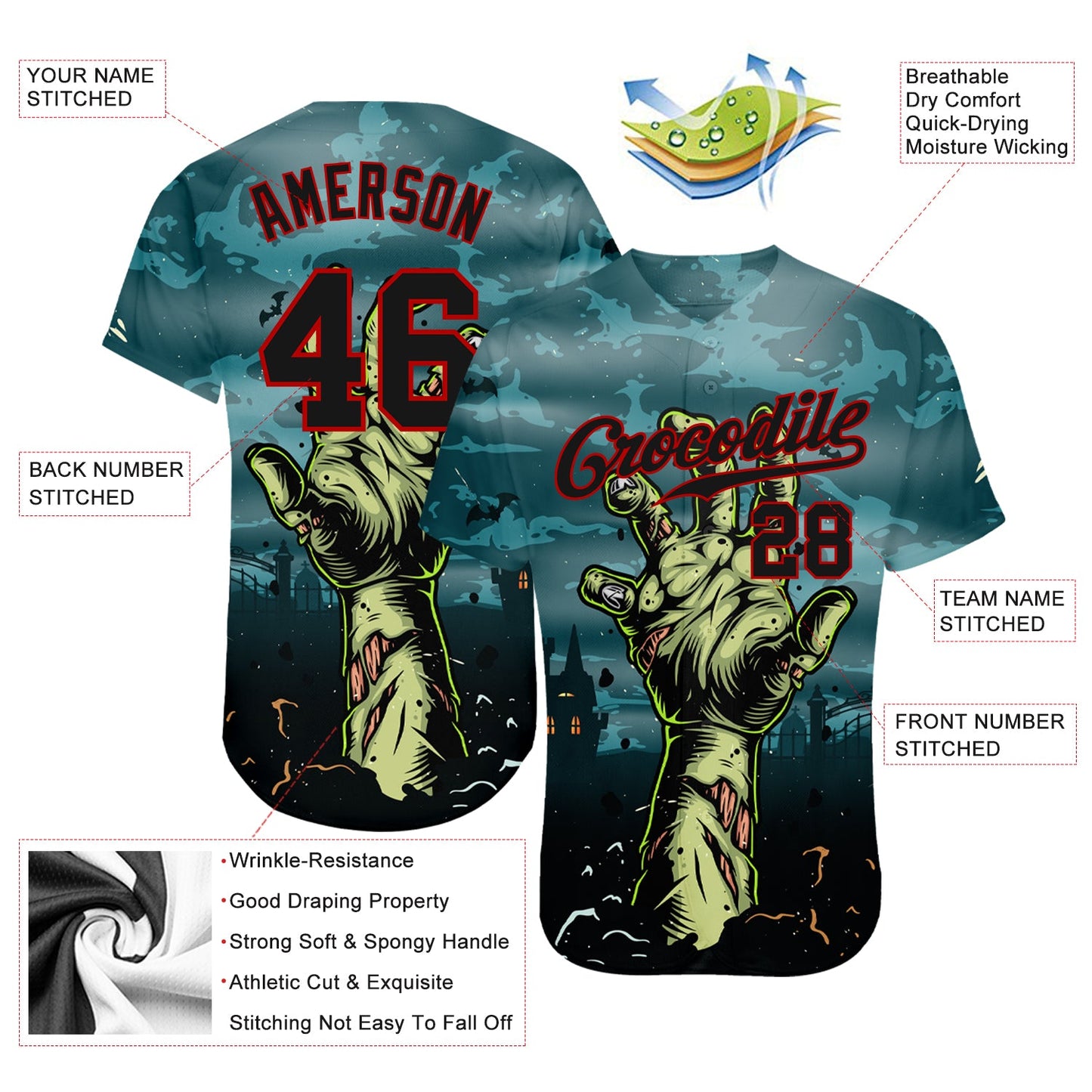 Custom 3D Pattern Halloween Horror Night Trick Treat Authentic Baseball Jersey - Sky-Custom