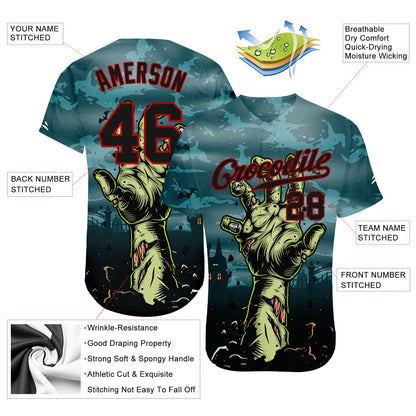 Custom 3D Pattern Halloween Horror Night Trick Treat Authentic Baseball Jersey - Sky-Custom
