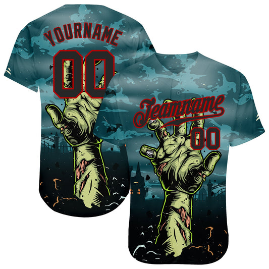 Custom 3D Pattern Halloween Horror Night Trick Treat Authentic Baseball Jersey - Sky-Custom