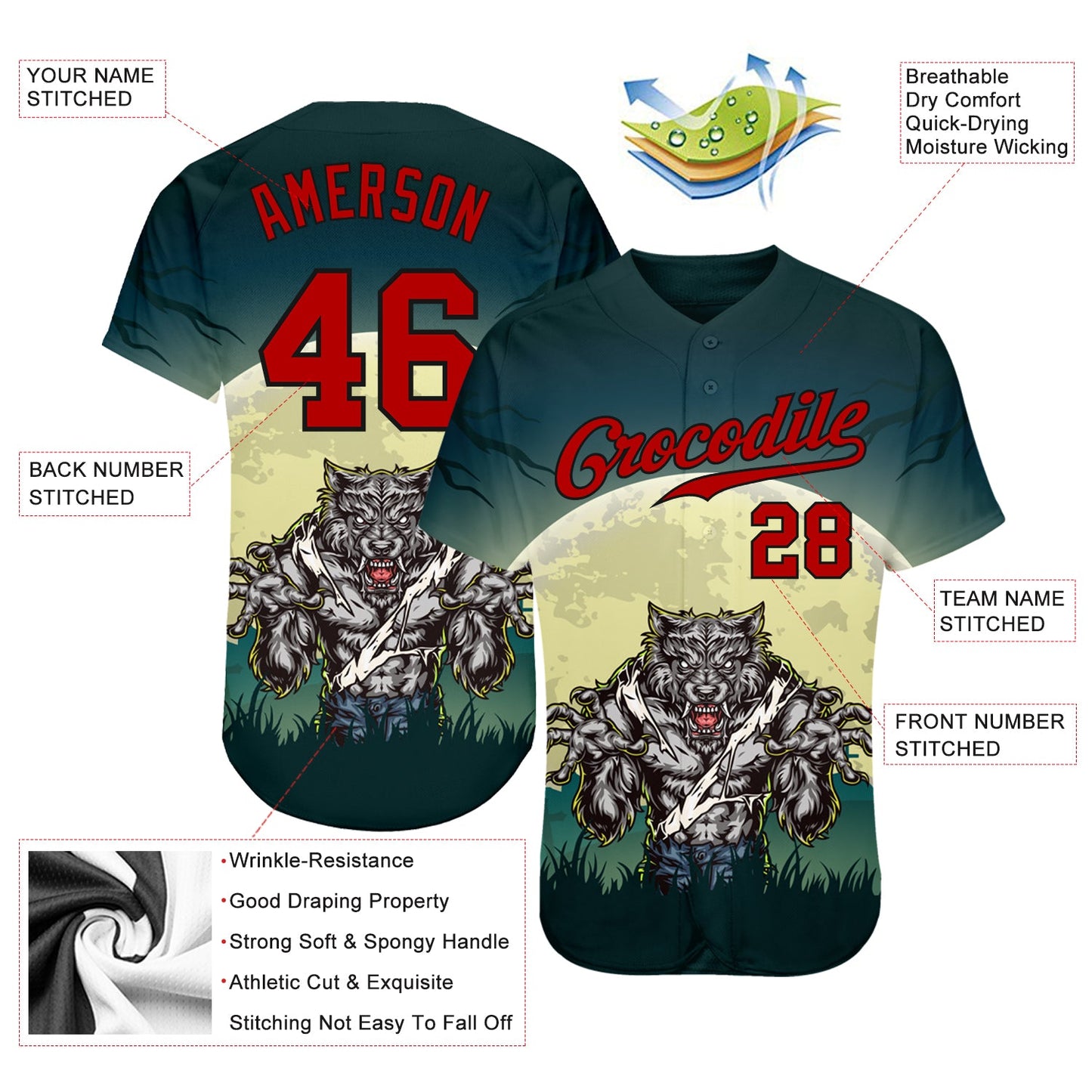 Custom 3D Pattern Halloween Trick Treat Horror Night Authentic Baseball Jersey - Sky-Custom