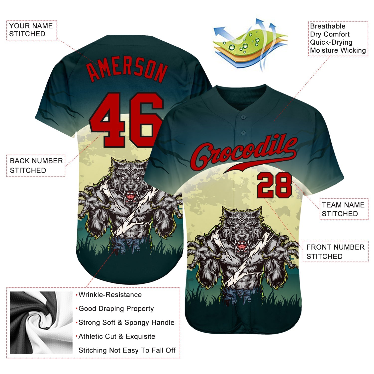 Custom 3D Pattern Halloween Trick Treat Horror Night Authentic Baseball Jersey - Sky-Custom